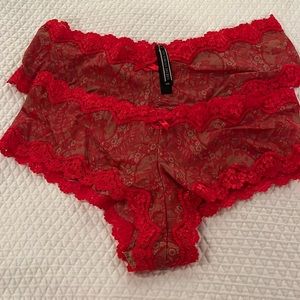 Victoria’s Secret 2 Silky Lace Cheeky Panties Red size Large